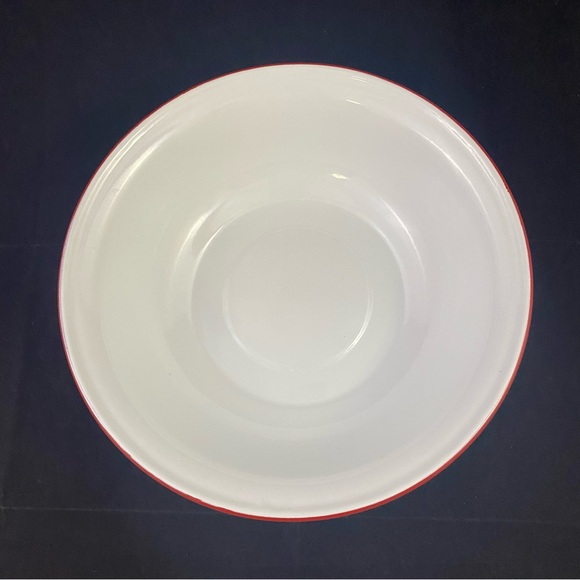 Pottery Barn Enamelware Serving Bowl White w/ Red Rim Retro - Picture 4 of 7